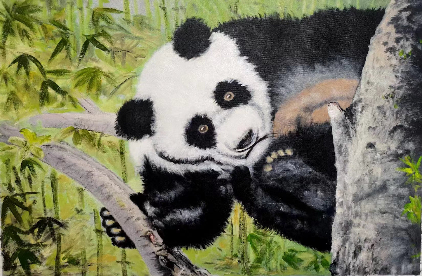Handgemaltes Panda Ölgemälde auf Leinwand Benutzerdefiniertes Original Kunstwerk Abstraktes Wanddekor Tier
