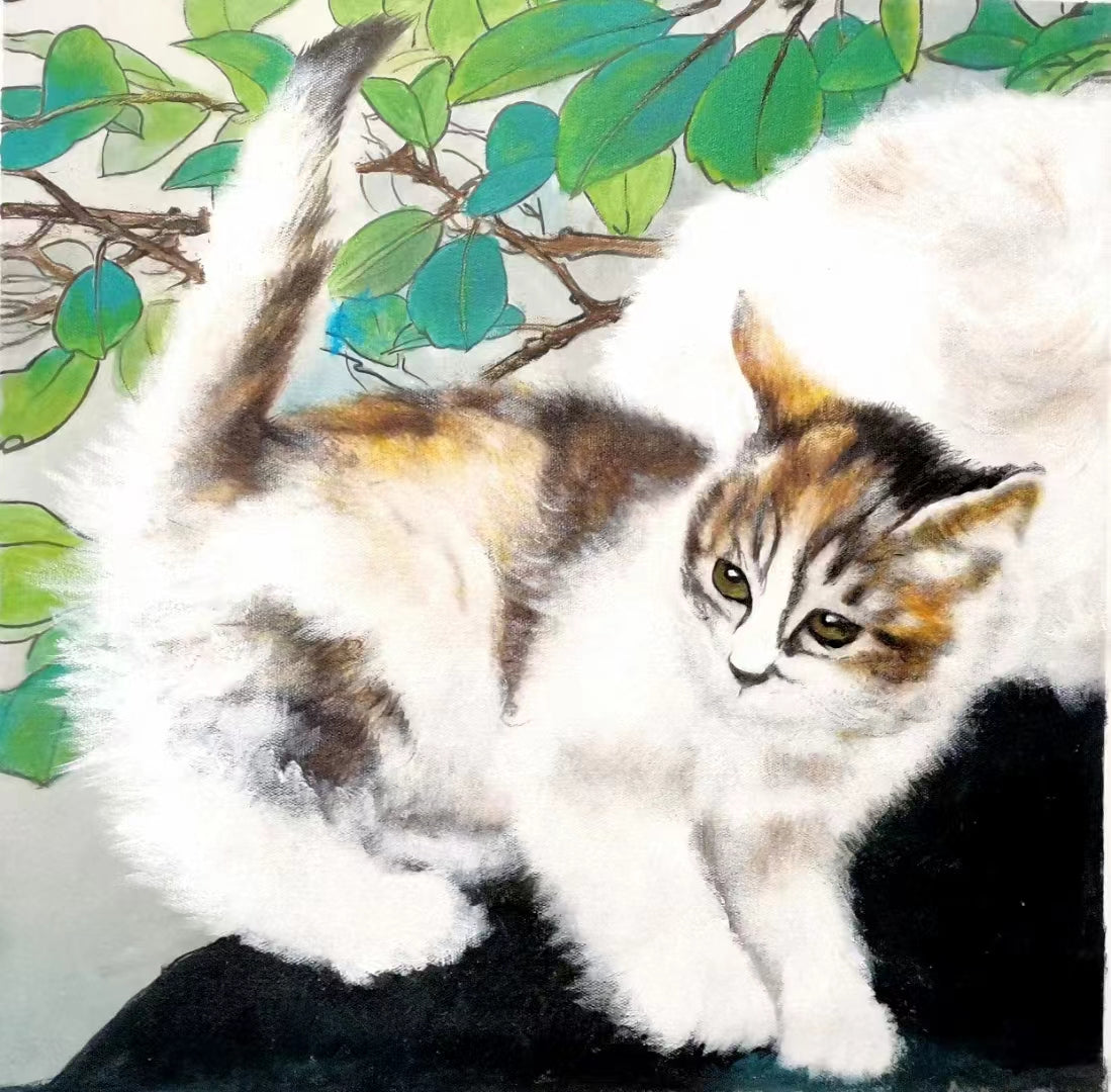 Handgemaltes Katzenölgemälde auf Leinwand, individuelles Originalkunstwerk, abstraktes Wanddekor