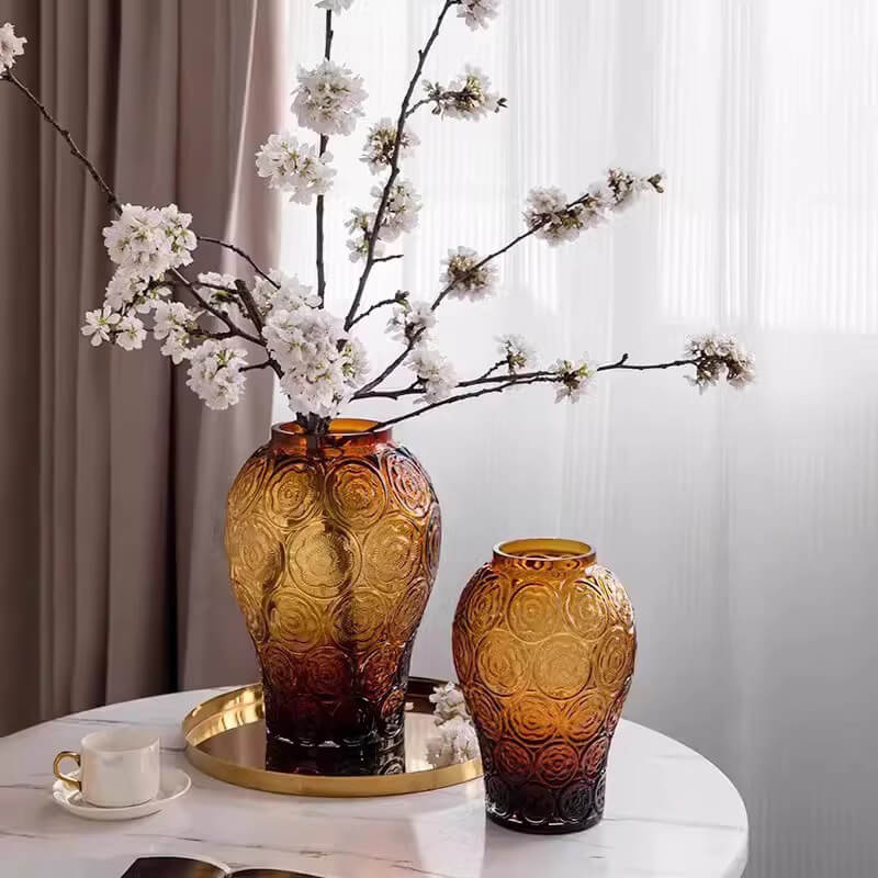 Vase en verre gaufré ambré