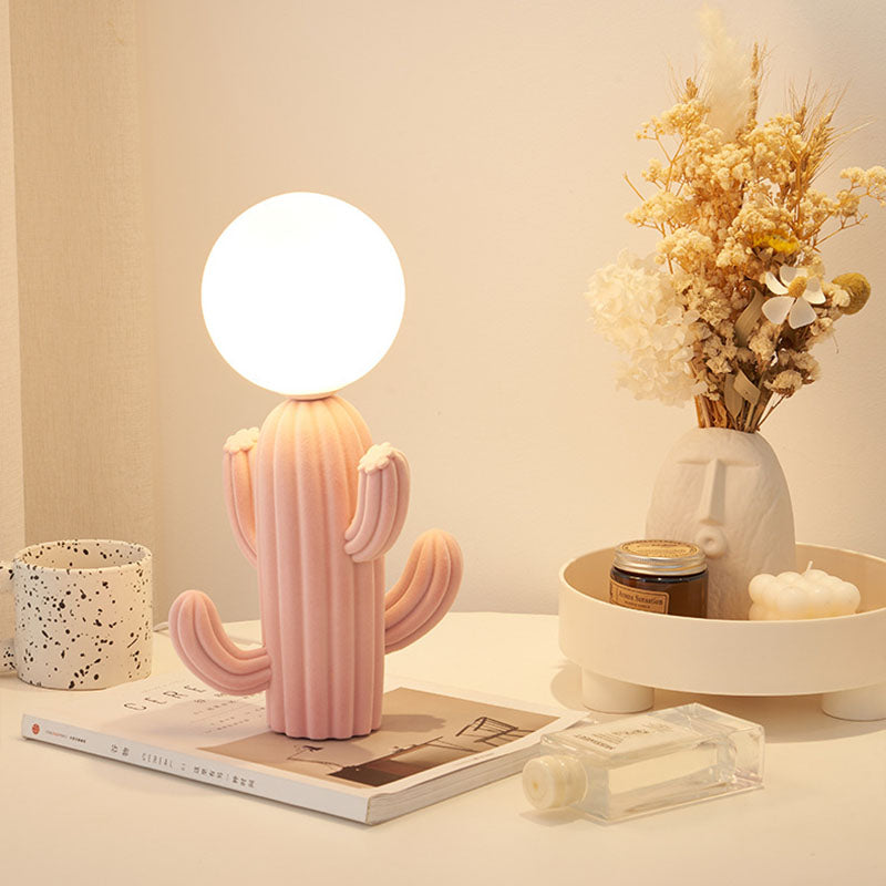 Tischlampe aus Kunstharz mit Kaktusmotiv
