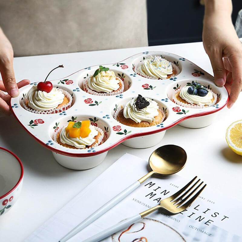 Cherry Print Ceramic Cake Baking Pan