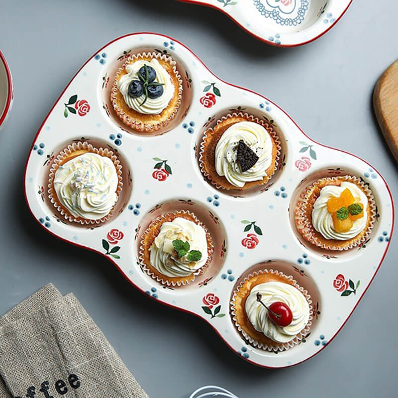 Cherry Print Ceramic Cake Baking Pan