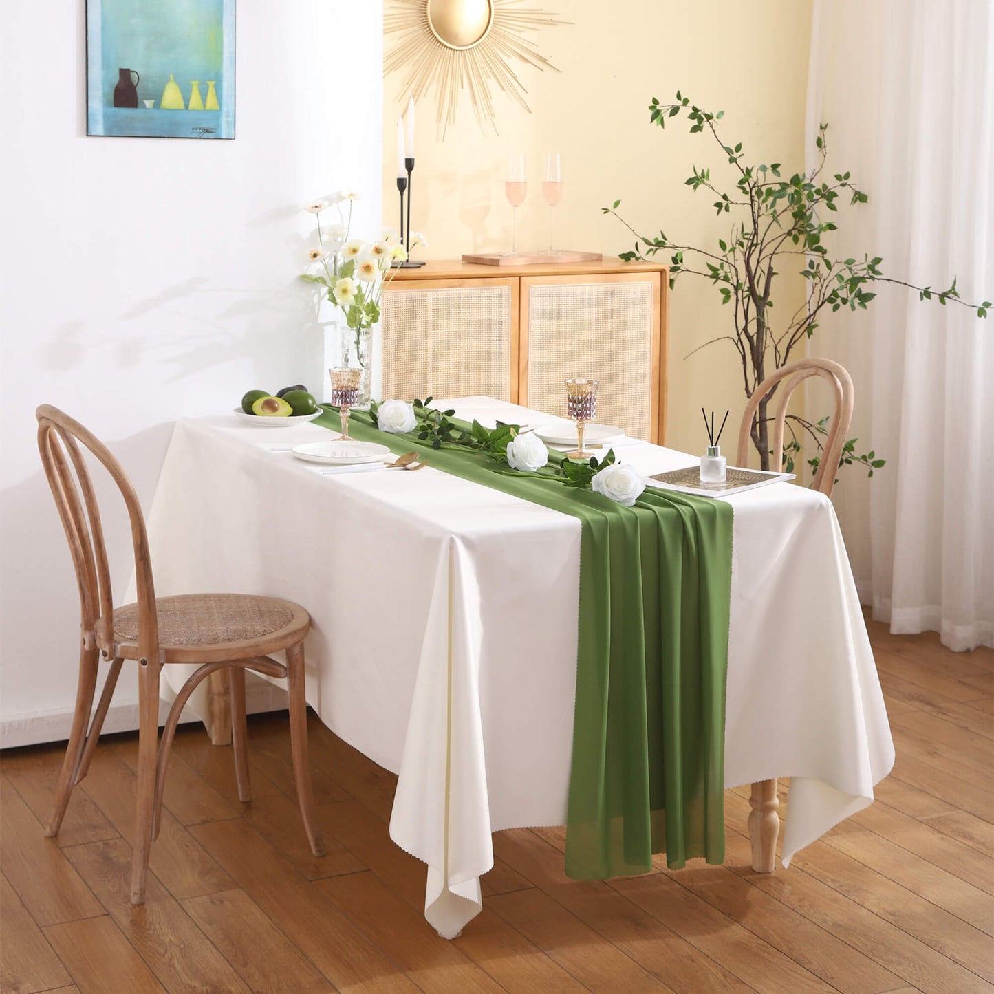 Chemin de table en mousseline de soie de couleur unie