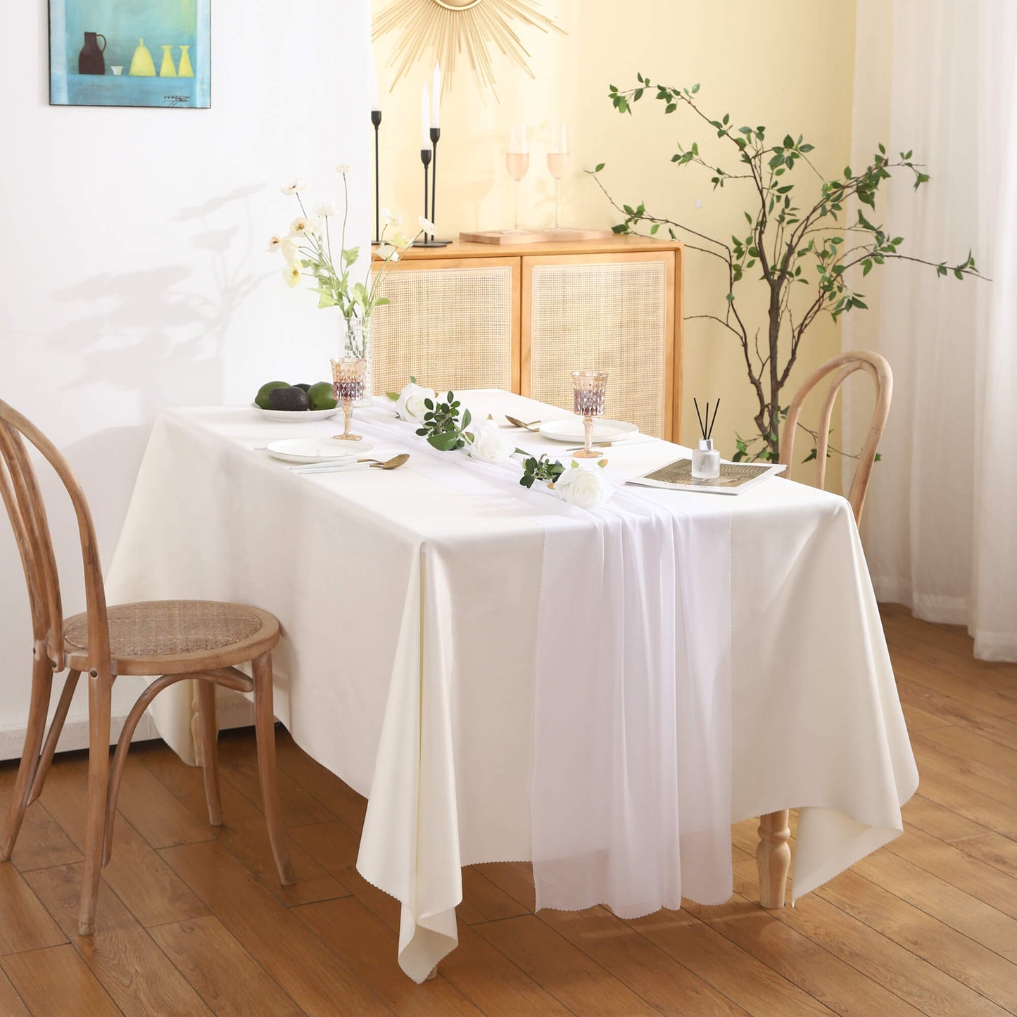 Chemin de table en mousseline de soie de couleur unie