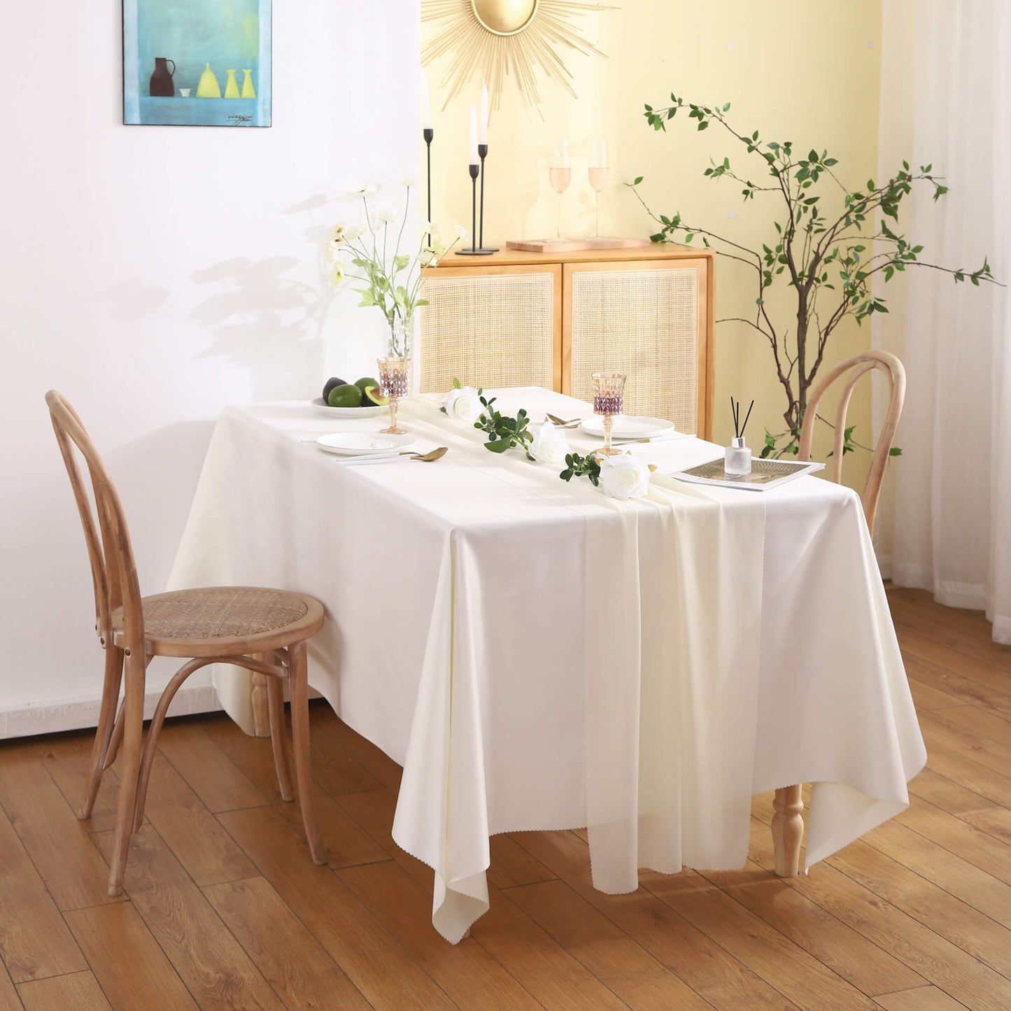 Chemin de table en mousseline de soie de couleur unie