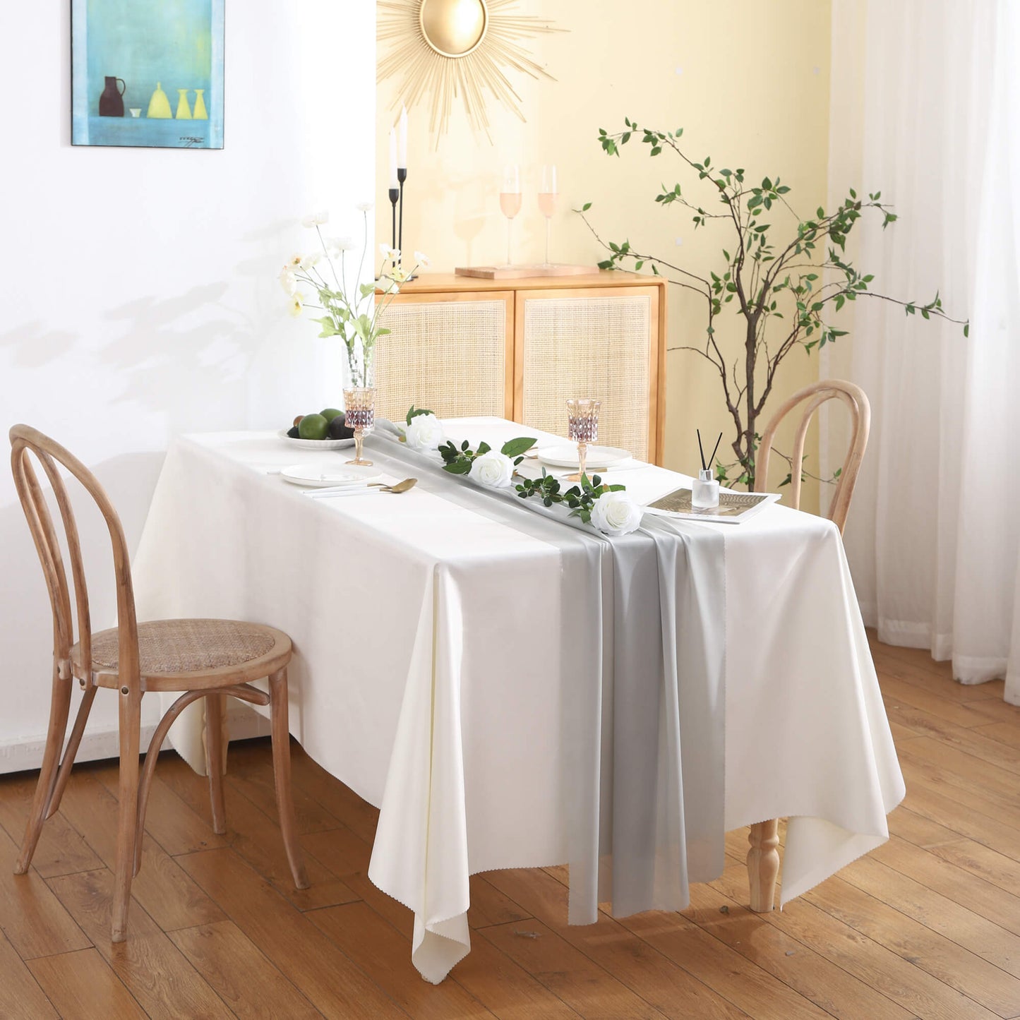 Chemin de table en mousseline de soie de couleur unie
