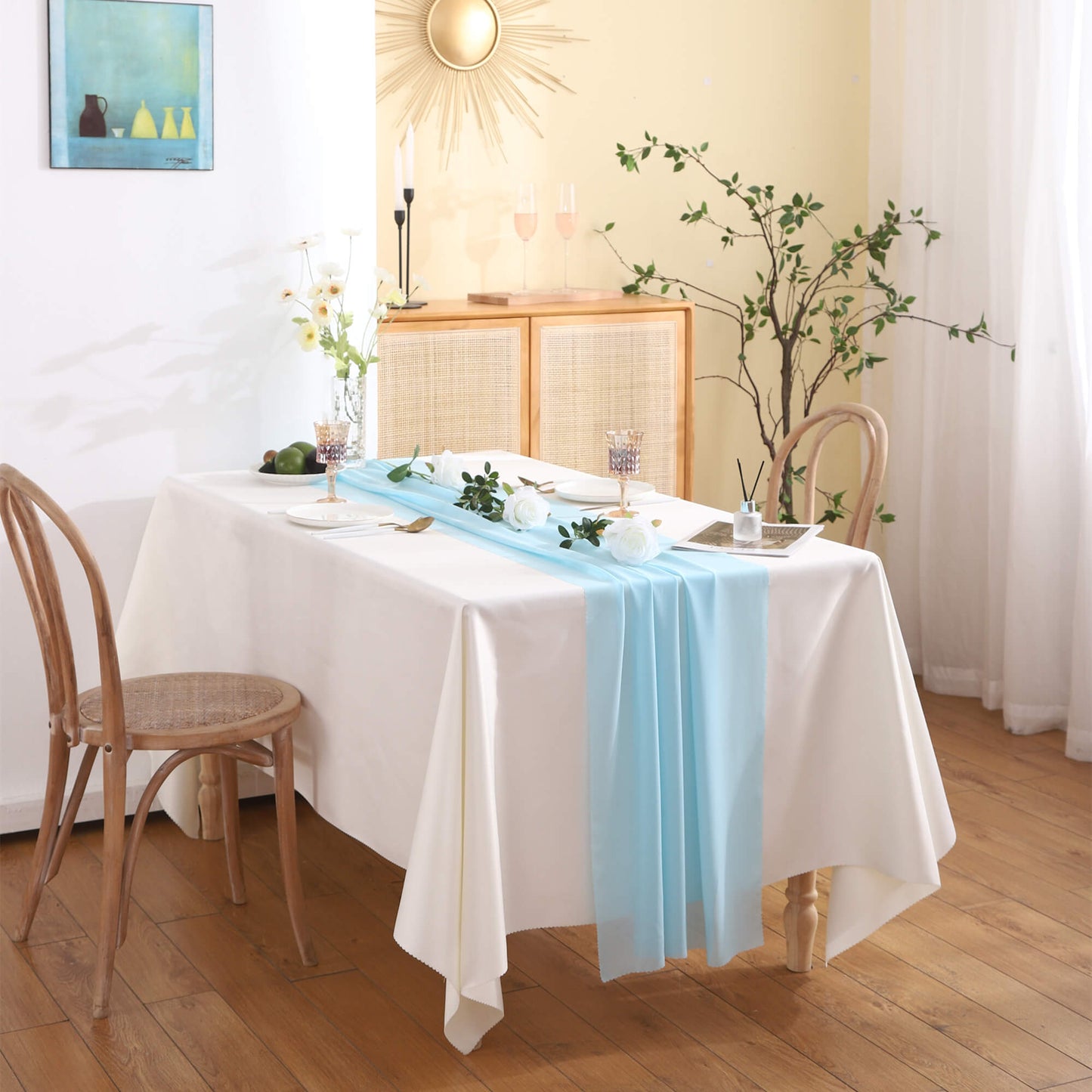 Chemin de table en mousseline de soie de couleur unie