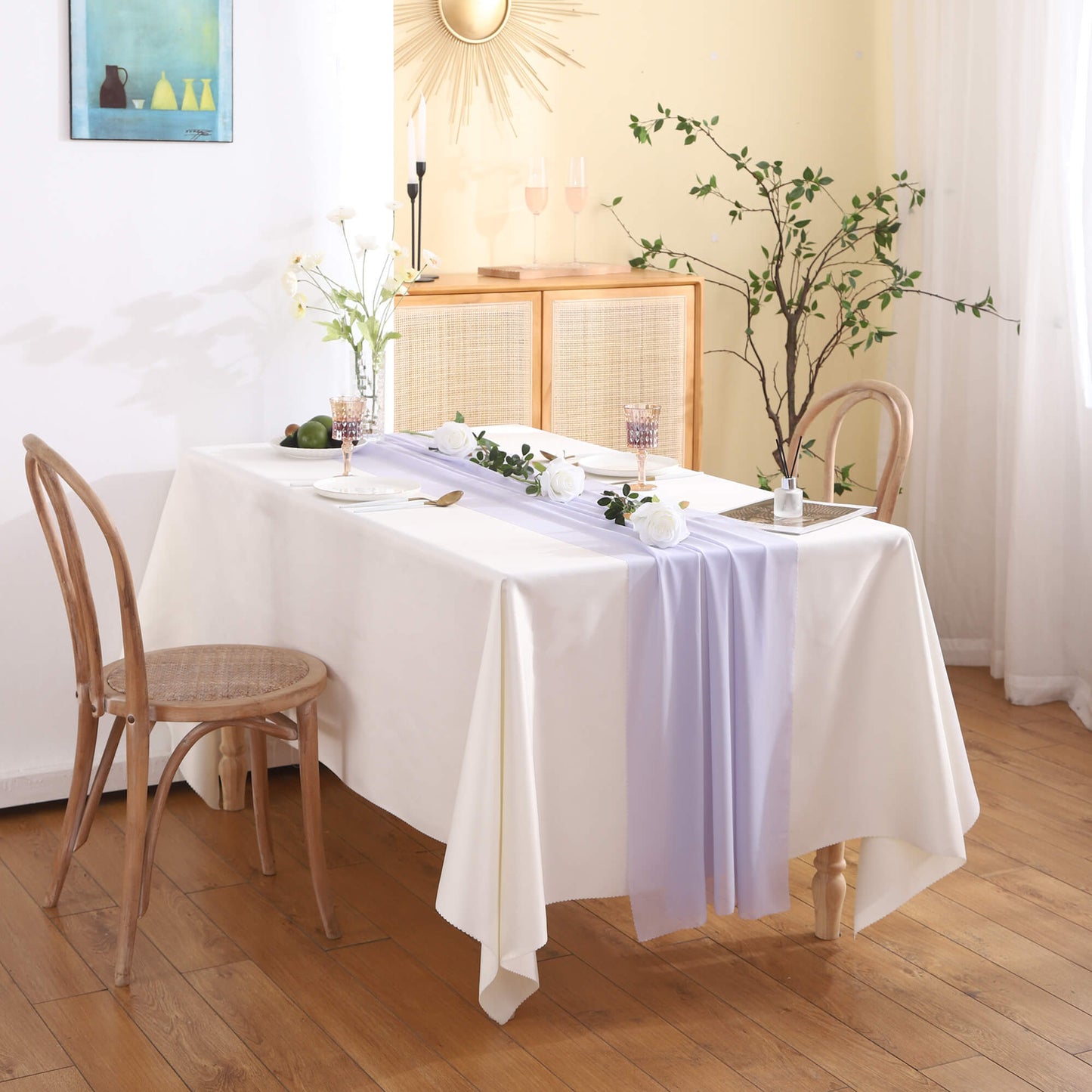 Chemin de table en mousseline de soie de couleur unie