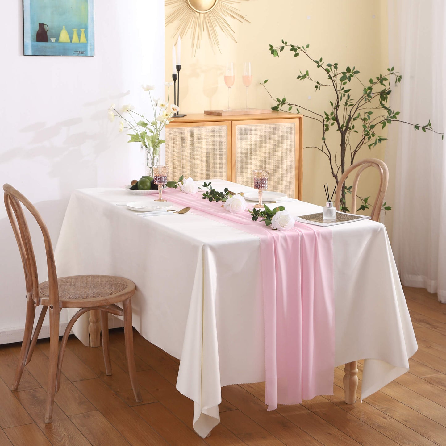 Chemin de table en mousseline de soie de couleur unie