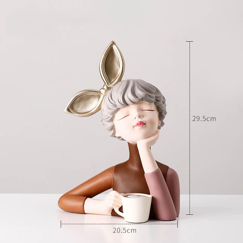 Coffee Girl Resin Decoration-Brown