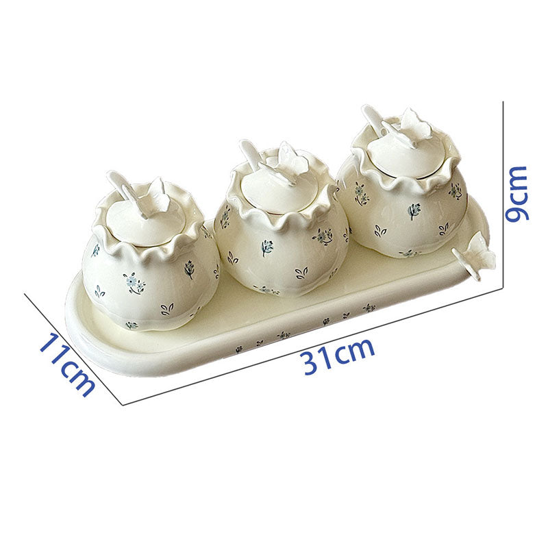 Cream Butterfly Floral Ceramic Jar