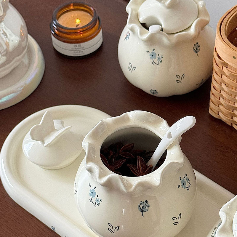 Cream Butterfly Floral Ceramic Jar