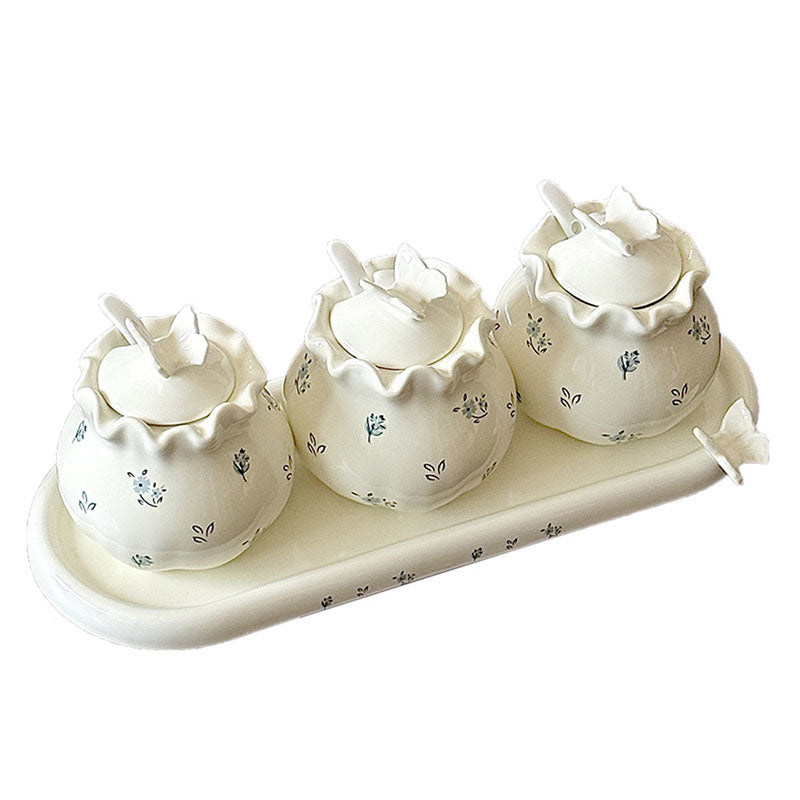 Cream Butterfly Floral Ceramic Jar