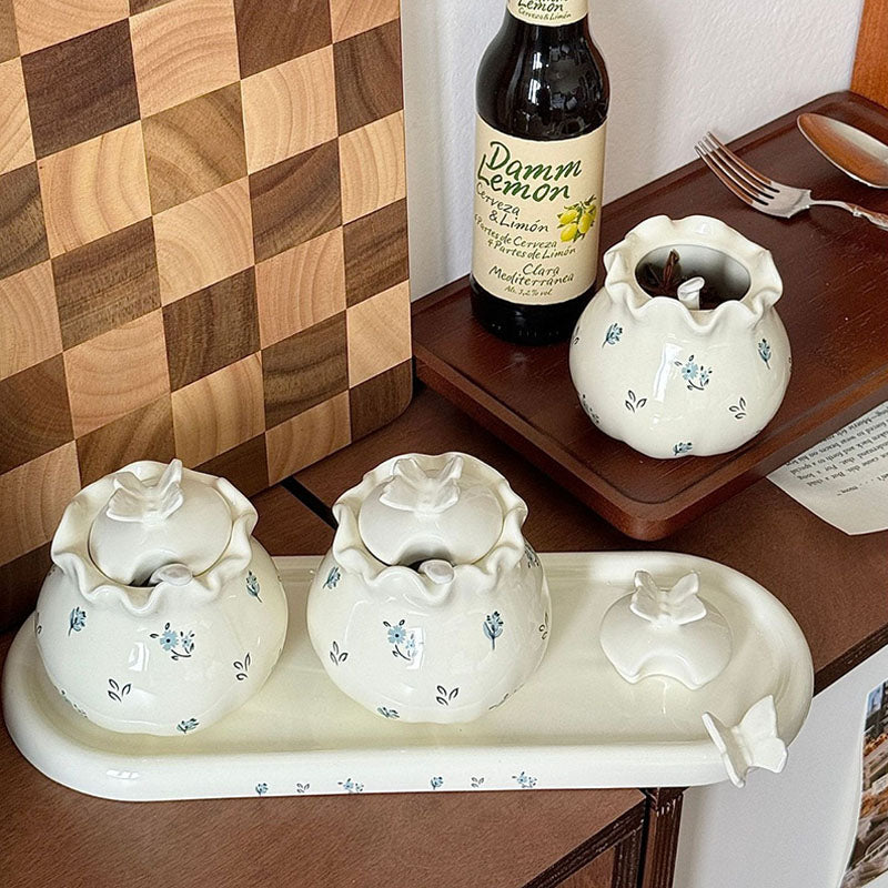 Cream Butterfly Floral Ceramic Jar
