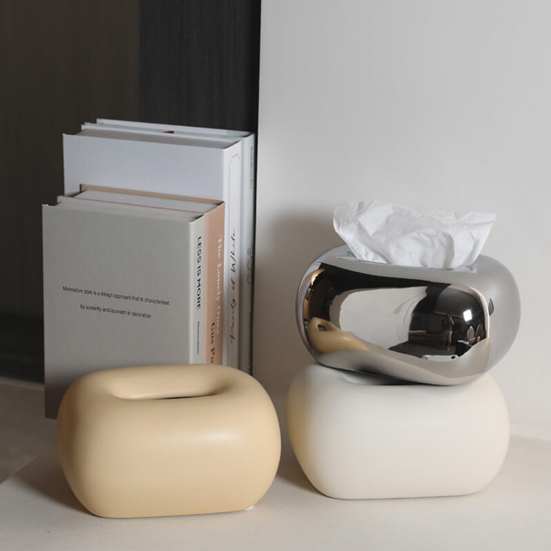 Cremefarbene Taschentuchbox aus Keramik