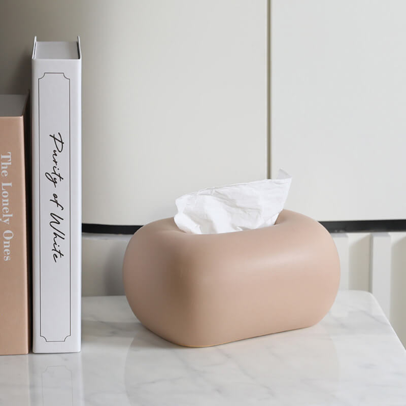 Cremefarbene Taschentuchbox aus Keramik