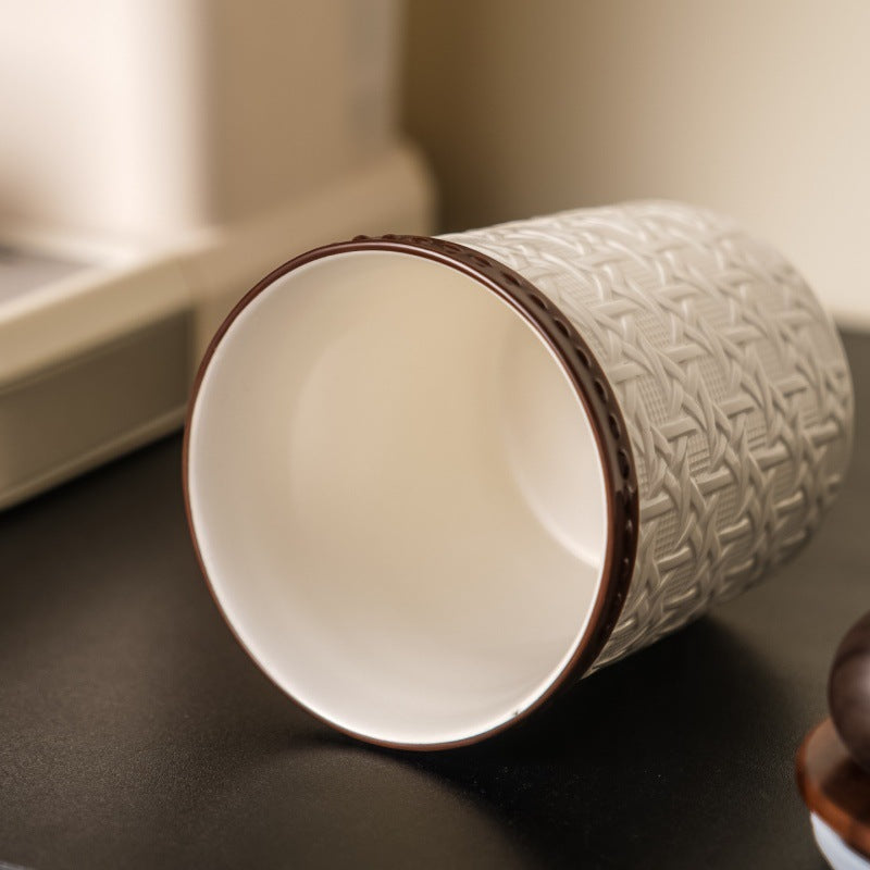 Creative Rattan-Patterned Ceramic Cup