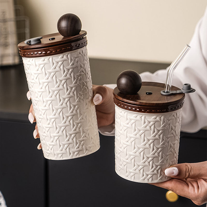 Creative Rattan-Patterned Ceramic Cup