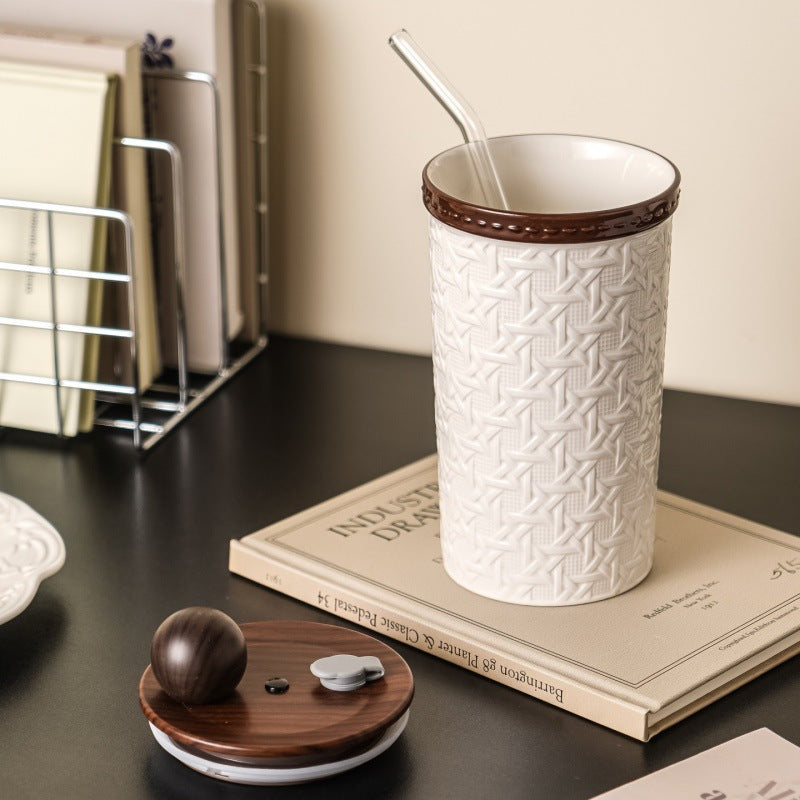 Creative Rattan-Patterned Ceramic Cup