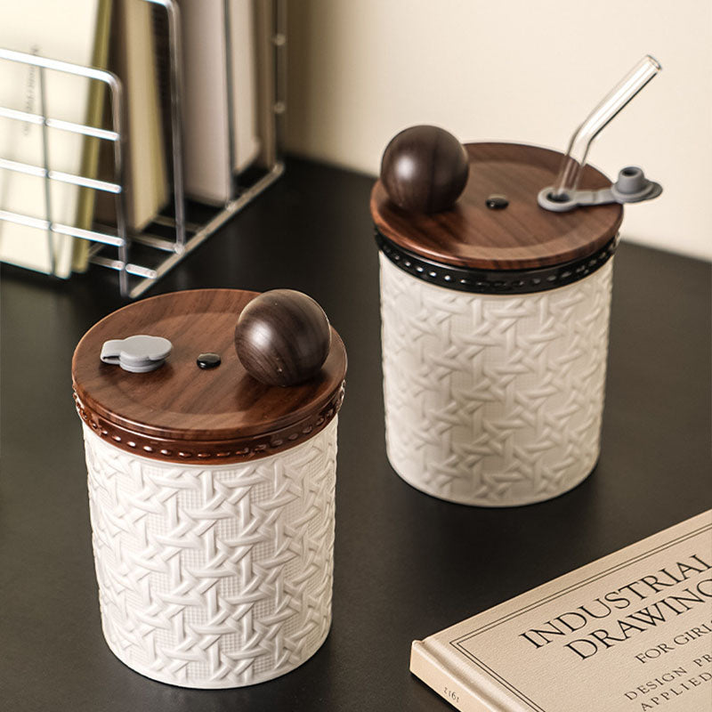 Creative Rattan-Patterned Ceramic Cup