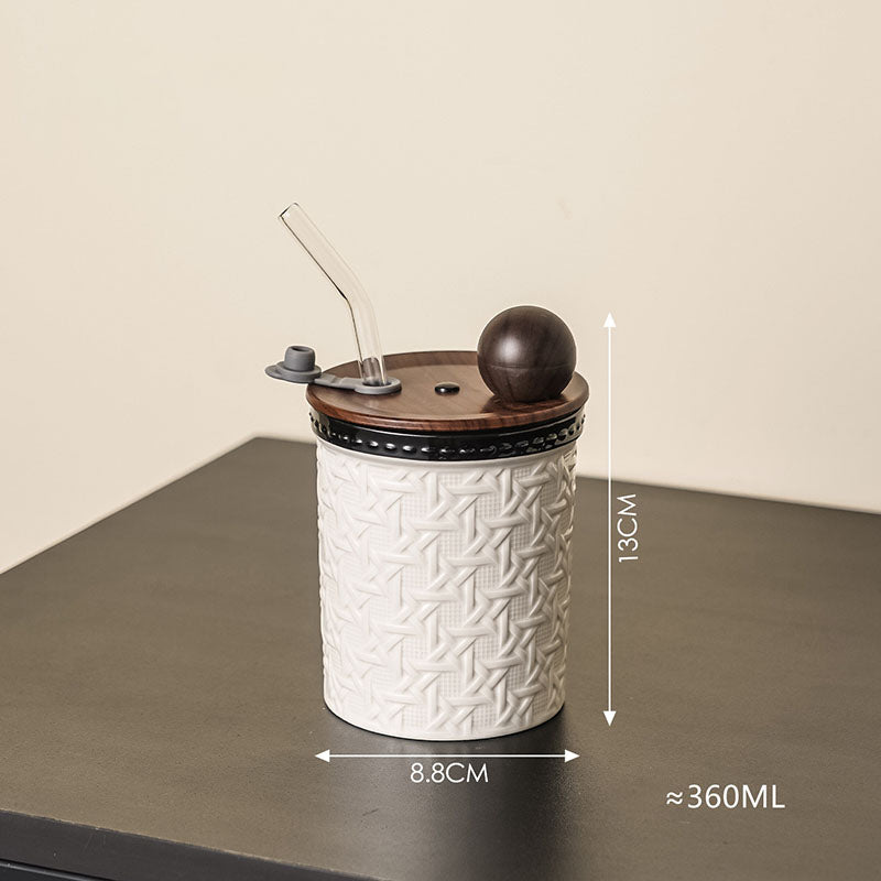 Creative Rattan-Patterned Ceramic Cup