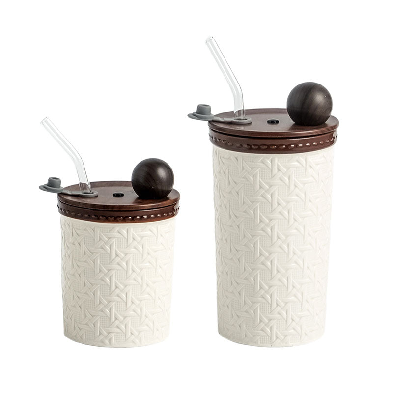 Creative Rattan-Patterned Ceramic Cup