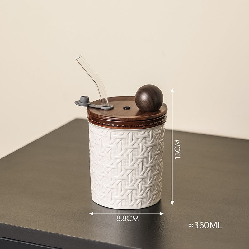Creative Rattan-Patterned Ceramic Cup