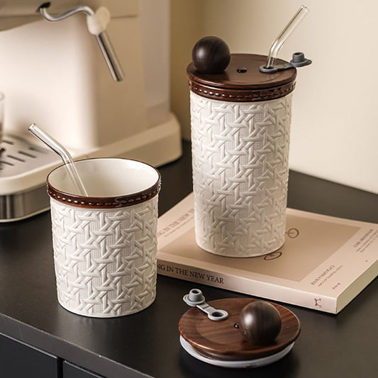 Creative Rattan-Patterned Ceramic Cup