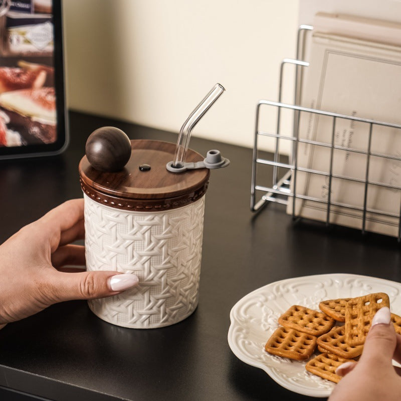 Creative Rattan-Patterned Ceramic Cup