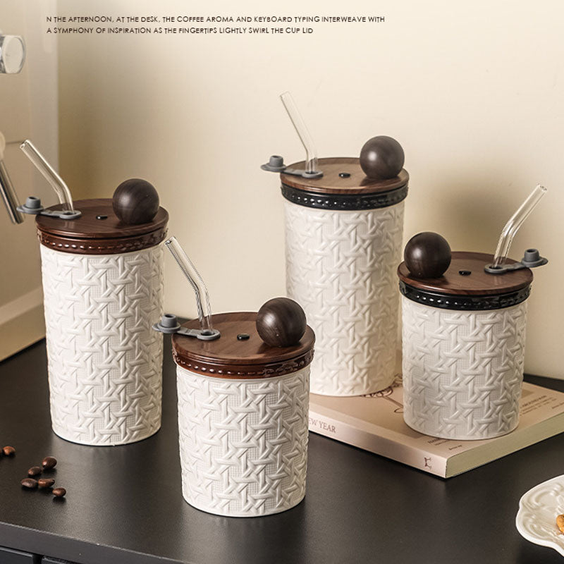 Creative Rattan-Patterned Ceramic Cup