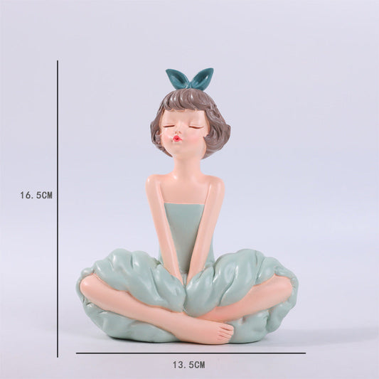 Niedliche nach oben schauende Mädchen-Schreibtischdekoration aus Kunstharz