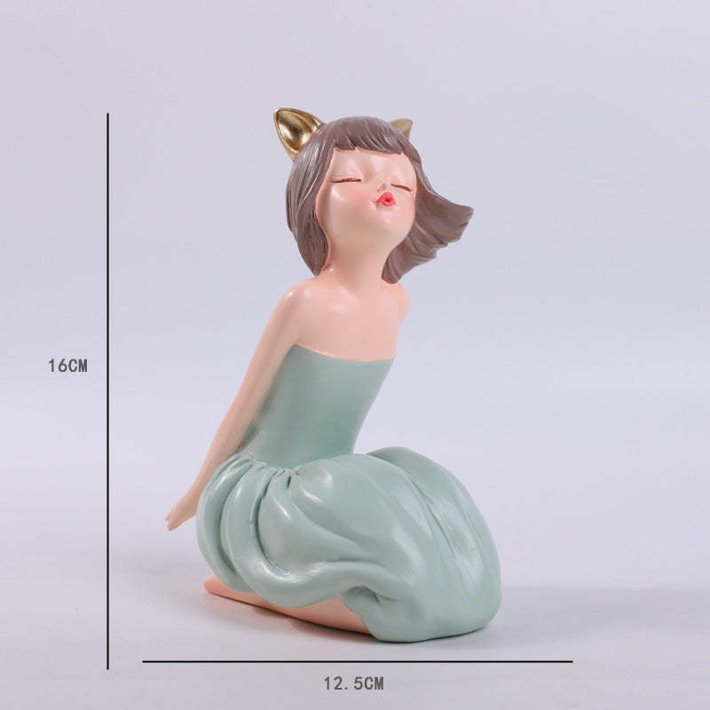 Cute Looking Up Girl Resin Desktop Decoration