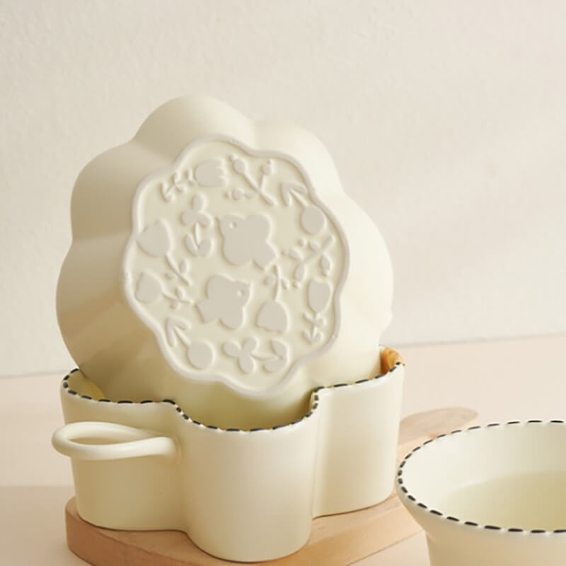 Dotted Line Embossed Ceramic Baking Bowl