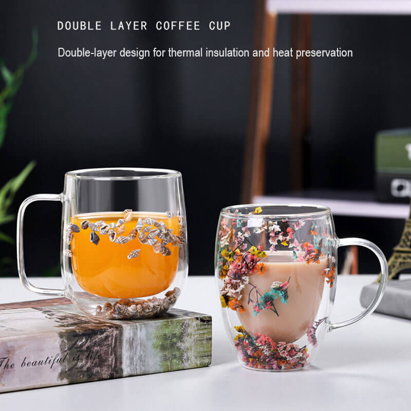 Doppelter Flow Sandblumenbecher aus Glas