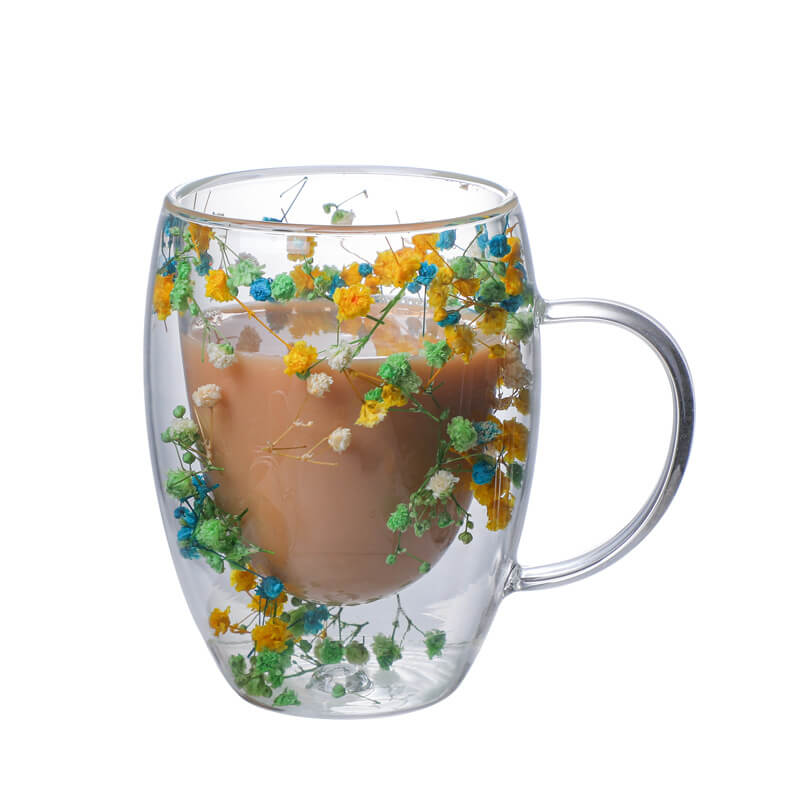 Doppelter Flow Sandblumenbecher aus Glas