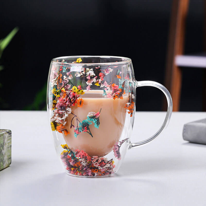 Doppelter Flow Sandblumenbecher aus Glas
