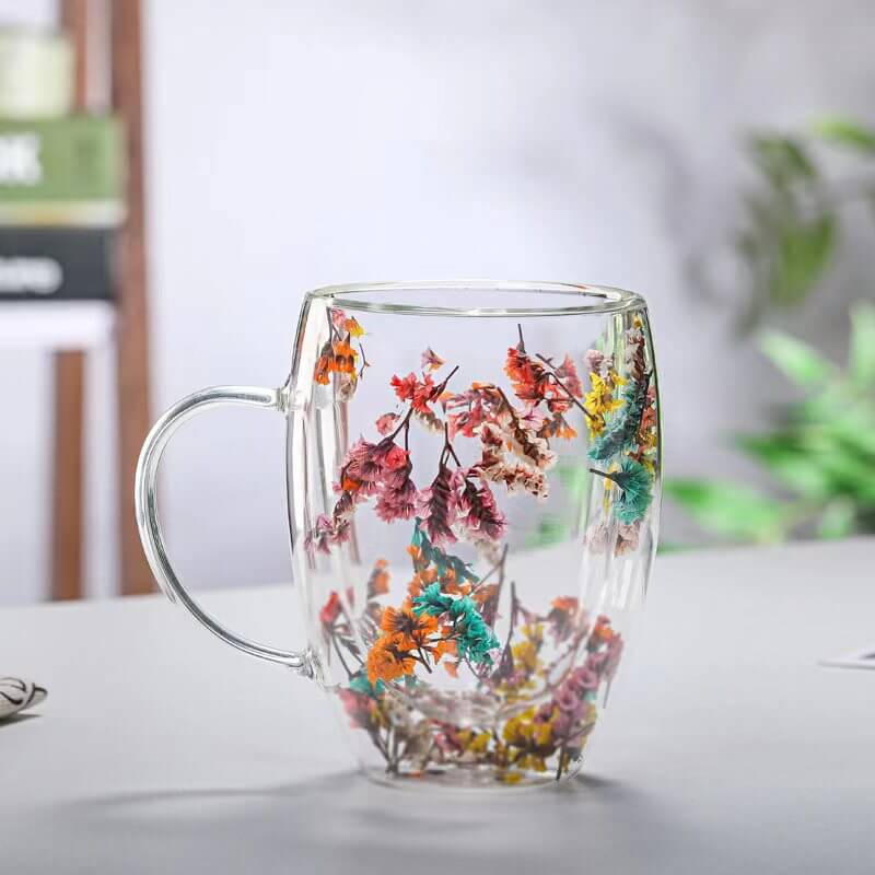 Doppelter Flow Sandblumenbecher aus Glas