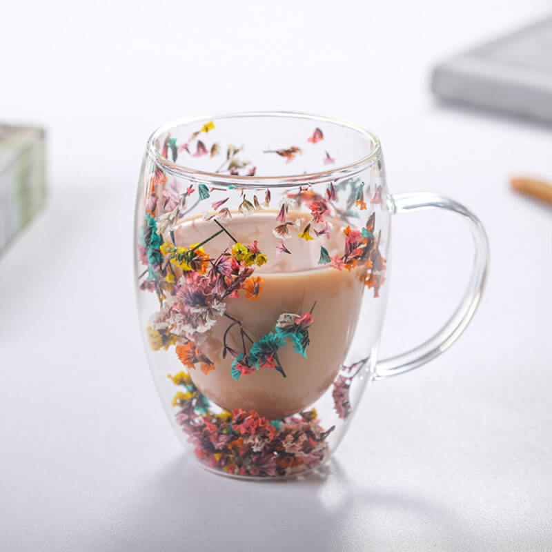 Doppelter Flow Sandblumenbecher aus Glas