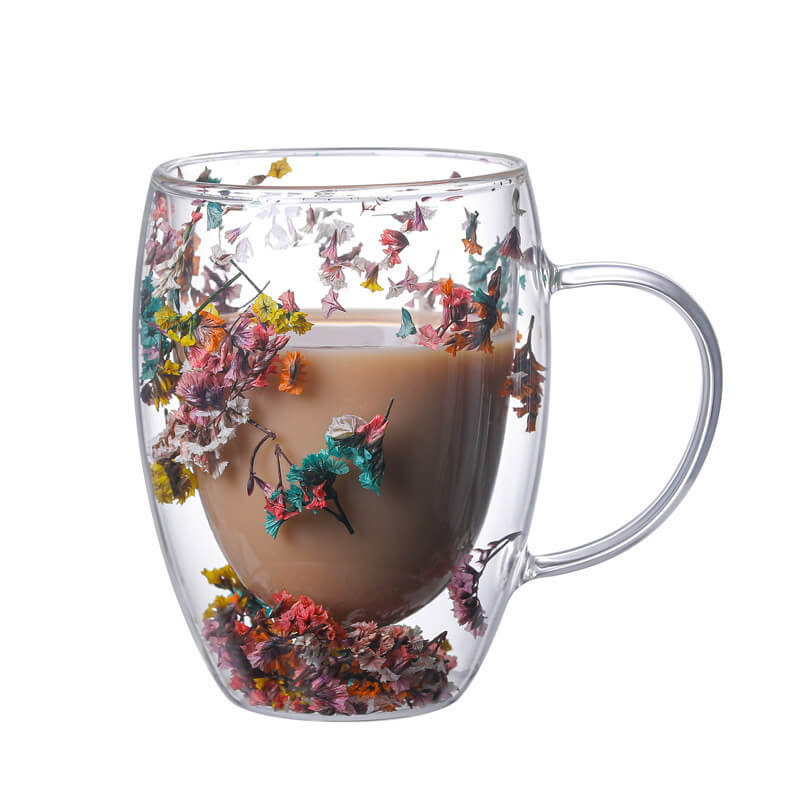 Doppelter Flow Sandblumenbecher aus Glas