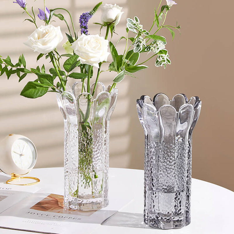Embossed Flower Shape Crystal Glass Vase