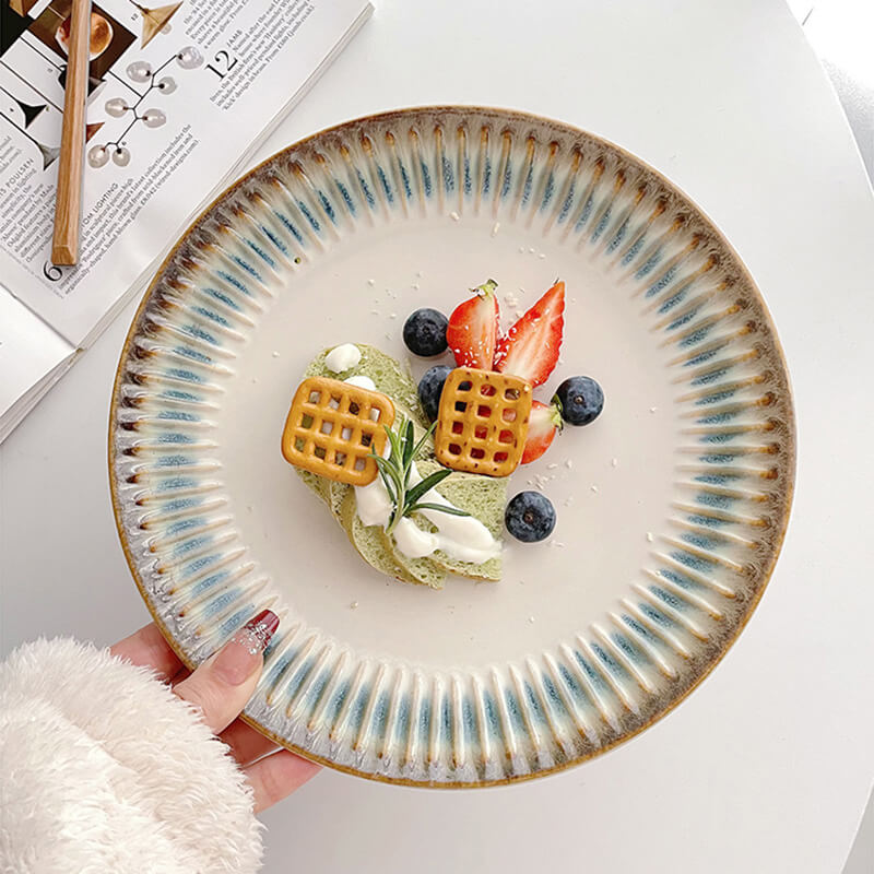 Embossed Vertical Grain Ceramic Plate