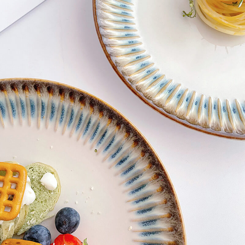 Embossed Vertical Grain Ceramic Plate