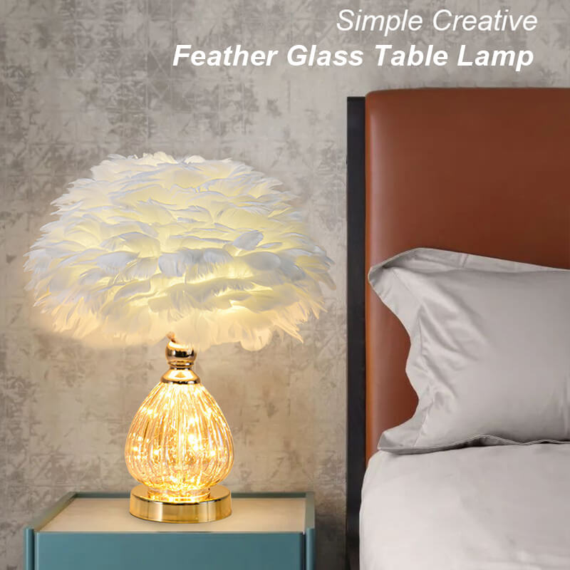 Lampe de table en verre à plumes