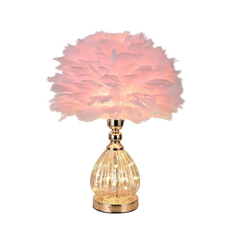 Lampe de table en verre à plumes