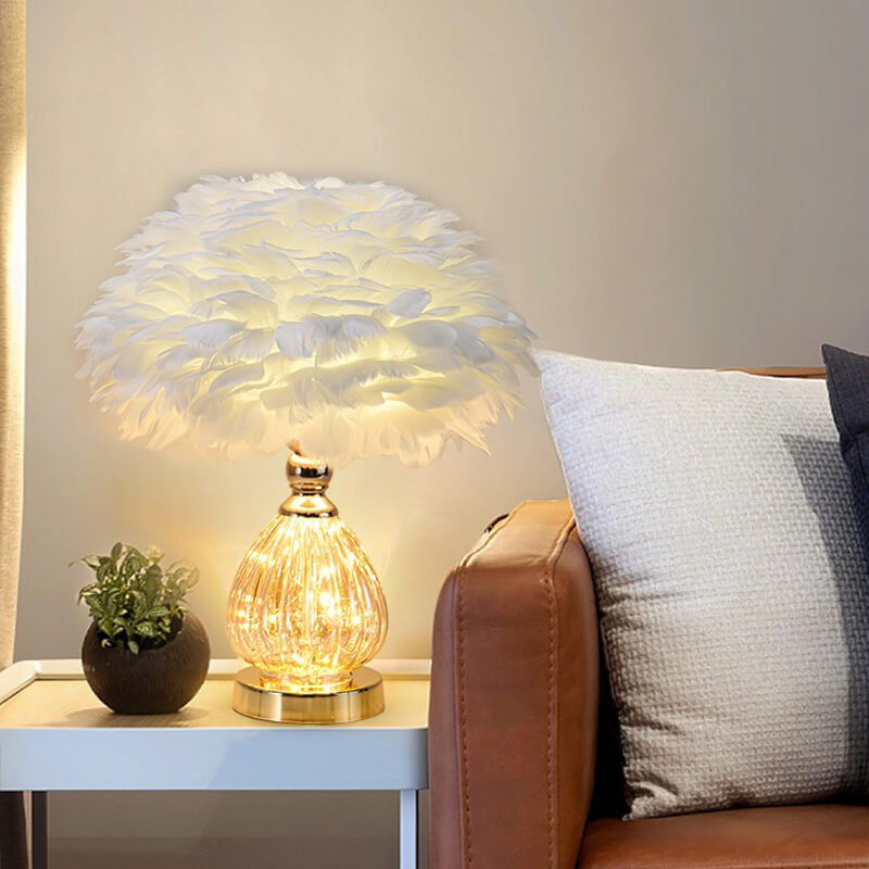 Lampe de table en verre à plumes