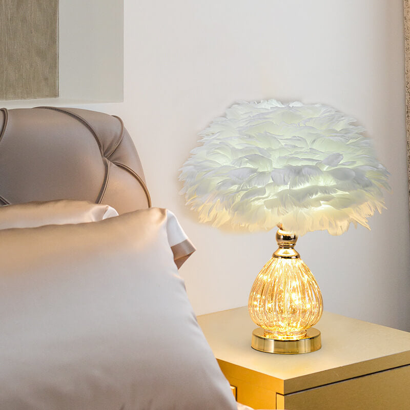 Lampe de table en verre à plumes