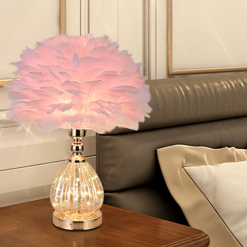 Lampe de table en verre à plumes