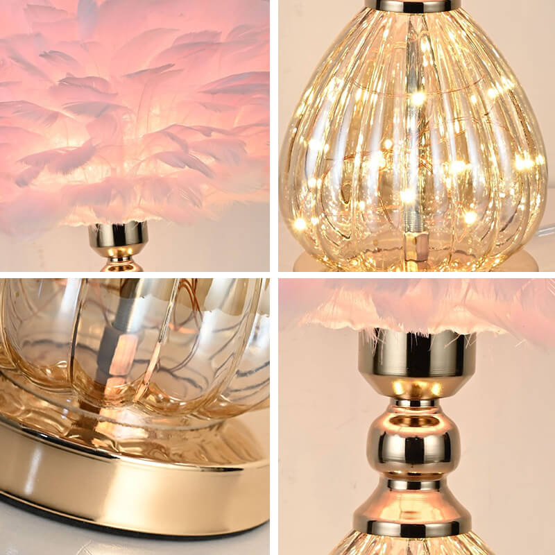 Lampe de table en verre à plumes