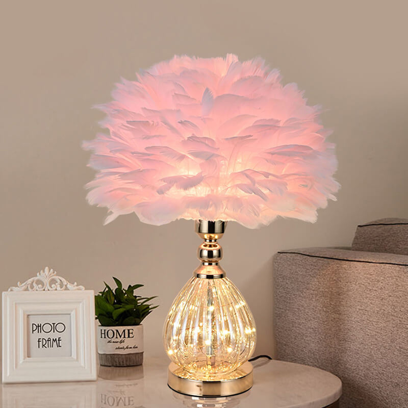 Lampe de table en verre à plumes