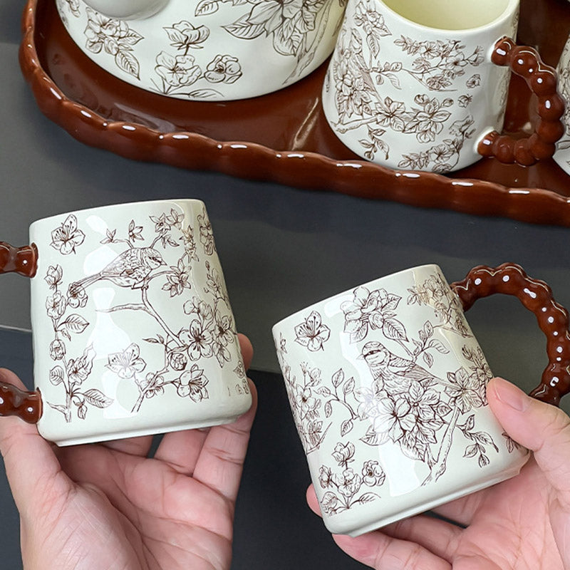 Floral And Bird Pattern Ceramic Tea Set